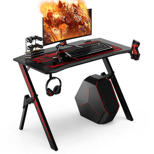 Gaming Computer Desk 110X59X75cm w/ Cup Holder Headphone Hook Work Desk Red