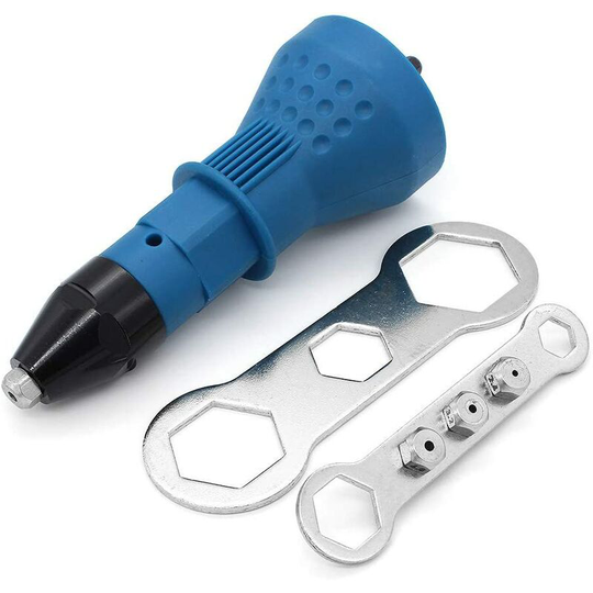 Cordless Rivet Gun Electric Rivet Drill Tool Kit Riveter Adapter Insert Nut Hand Power Tool Accessories (Blue)
