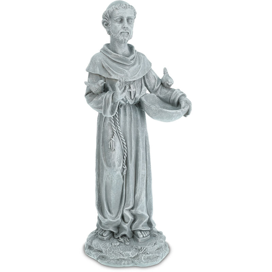 Relaxdays - St Francis garden statue, religious ornament, polyresin sculpture, bird bath & feeder, for outdoor use, grey