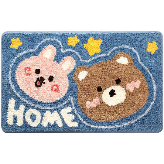 Bath Mat, Water Absorbing Shower Mat Washable Bath Mat for Living Room, Shower, Bathroom, Toilet (Rabbit Bear, 50*80cm, 1pc)