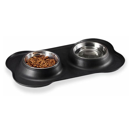 Cat and Dog Stainless Double Stainless Steel Bowl Anti Discillach Silicone Carpet