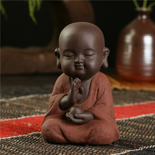 Fuhuidatrading - Buddha Statues Small Monk Color Sand Ceramic Home Club Geomantic Decoration Purple Sand Figurines Tea Pet brown