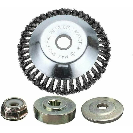 Weed Brush Head with Lock Nut for Brushcutter Universal Steel Wire Weed Cup Spare Parts for Grass Head Manganese Wheel Brush 150x25.4mm