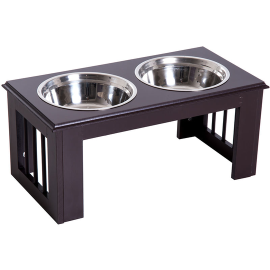 Raised Dog Bowls Pet Feeder Elevated Double Stainless Steel Water Brown - Brown - Pawhut