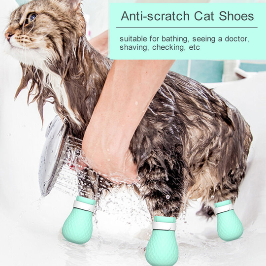 Silicone Anti-scratch Cat Shoes Pet Medical Shoes Adjustable Pet Paw Protector for Bathing 4PCS/Set
