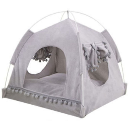 Foldable Pet Tent Washable Pet House Elegant Puppy Kennel Cat Kitten Dog Camping Tent Pet Shelter, Grey&Size l - Grey&Size l