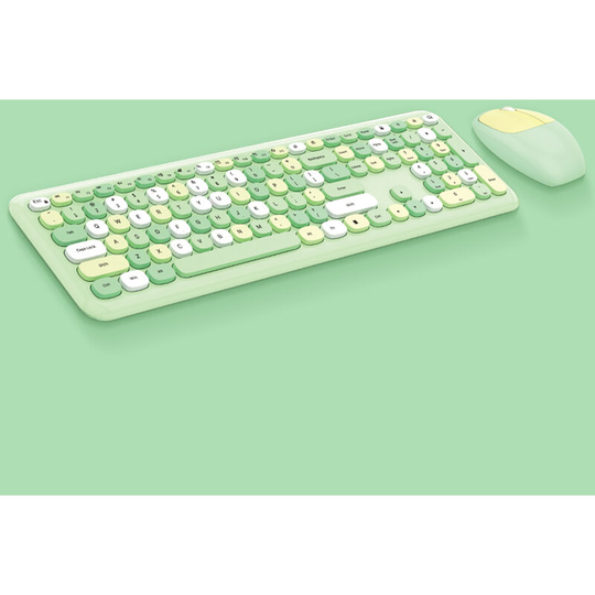 Mofii - 666 Keyboard Mouse Combo,Wireless 2.4G Mixed Color 110 Key Keyboard Mouse Set,with Round Punk Keycaps,Green - Green