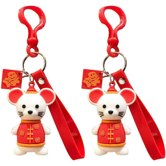 Bearsu - Keychains for Women 2pcs 2020 New Year Keychain Decor Mouse Hanging Keyring Rat Design Key Holder Gift Bag Pendant Key Ring