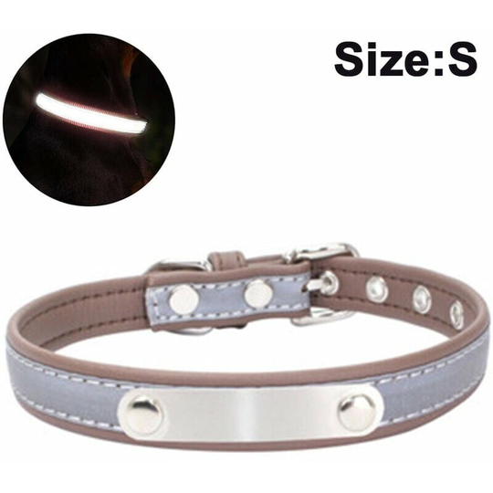Genuine Leather Dog Collar Engraved Nameplate Personalized Soft Leather Dog Collar with Personalized id Tag for Small Medium Dogs Brown s