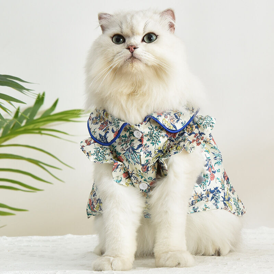 Spring and summer new pet skirt dog skirt cat skirt kitten skirt pet clothes dog clothes cat clothes embedded striped floral skirt-blue (m) back