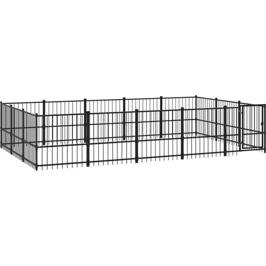 Outdoor Dog Kennel Steel 14.11 m² Vidaxl Black