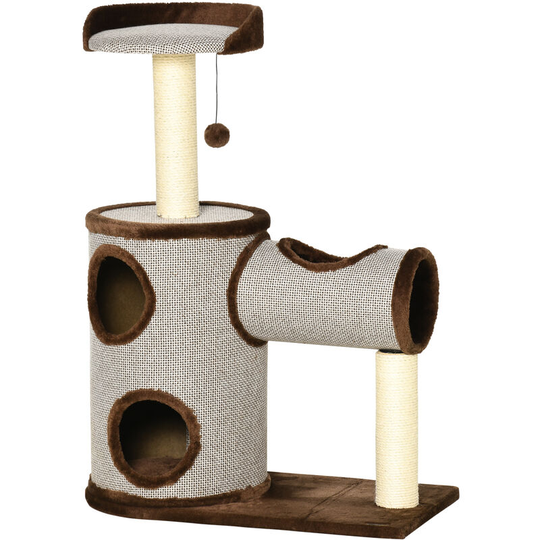 Cat Tree Tower Activity Centre w/ Cat House, Bed, Sisal Post, Hanging Toy - Brown - Pawhut
