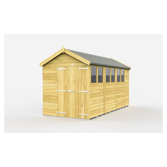 (7ft x 15ft Double Door With Windows) Apex Shed 7ft x 15ft Fast & Free 2-5 Nationwide Delivery