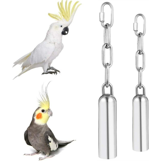 Litzee - 2 x Stainless Steel Bell Toys for Parrots Cockatiels Cockatiels Cockatiels Small Birds Bells with Hook Toy Bird Cage