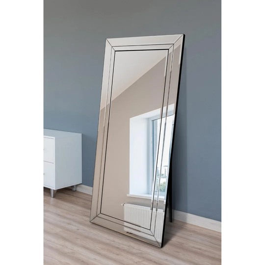 Kathline Framed Wall Mounted Cheval Mirror in Silver