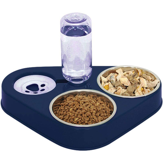 FVO - Double Raised Cat Bowl, 3 in 1 Anti-Vomiting Stainless Steel Cat Bowl, Automatic Water Pet Bowl, Available for Cats and Puppies (Blue)