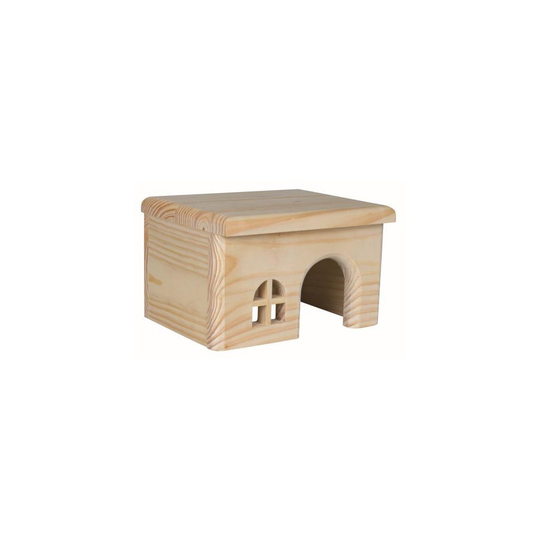 Trixie Wooden House For Hamsters, 15 x 12 x 15cm - Flat Roof Pine Hamsters Mice - flat house wooden roof trixie pine hamsters mice gerbils hideaway
