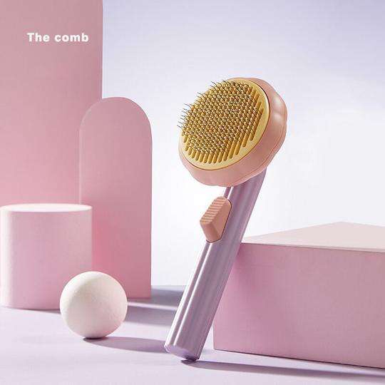 Muff - Self-cleaning Pet Comb Stainless Steel Needle Comb Cleaning Brush Pet Daily Necessities(Pumpkin, Lilac Purple)