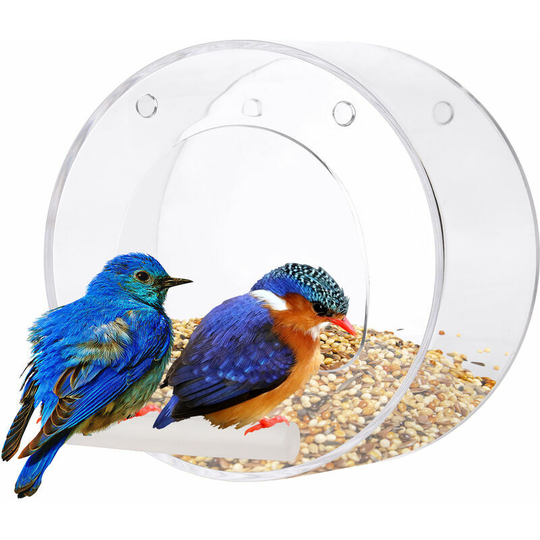 Clear Window Bird Feeder With Suction Cup Hanging Chain Transparent Standing Pole Transparent Round Birdhouse Without Camera