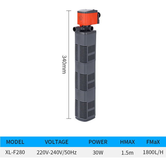 Submersible aquarium pump with filter 30W 1800 l / h Water pump filter aquarium tank waterproof 34cm