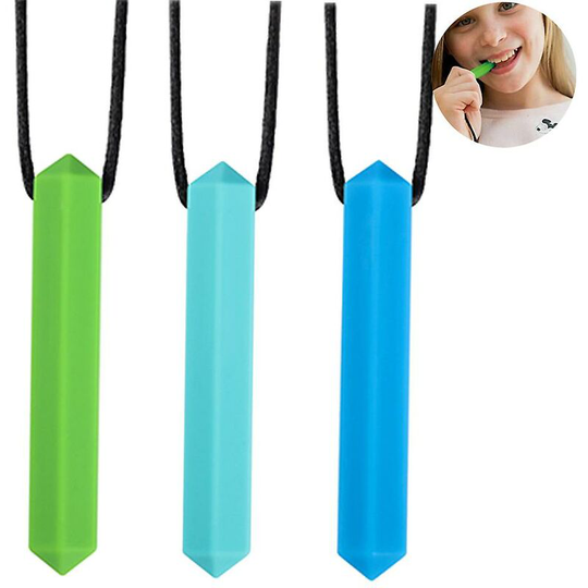3 Pcs Chew Chew Crayon Sensory Necklace, silicone chew toys for kids