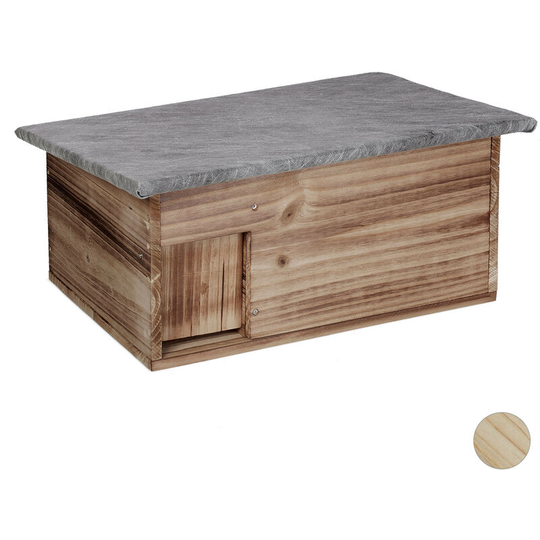 Relaxdays - Hedgehog Shelter Winter-proof, Building Kit, Cat-proof, Flap & Labyrinth Entry, hwd 21x46x34 cm, Flamed Wood