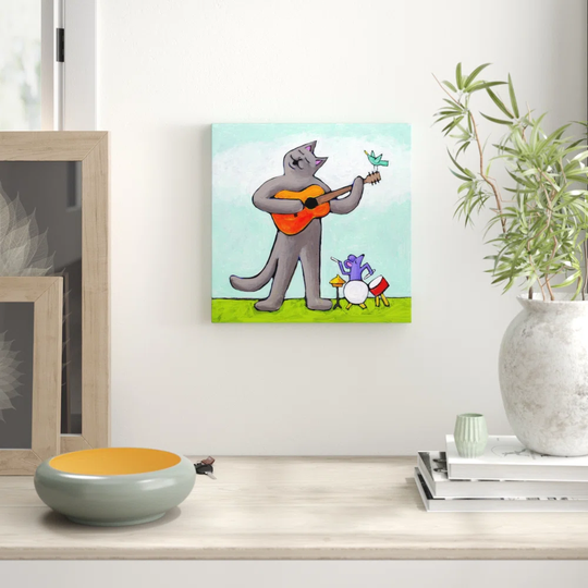 "Bluebird Serenade" by Janet Nelson Painting Print on Wrapped Canvas