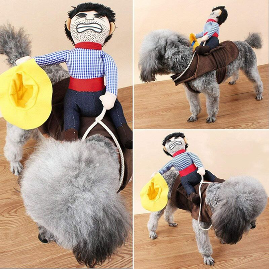 Cowboy Rider Dog Costume for Dogs Outfit Knight Style with Doll and Hat Pet Costume for Halloween Day l