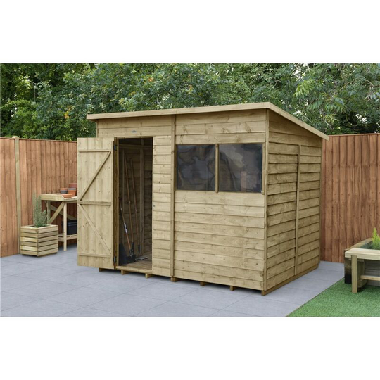 INSTALLED 8ft x 6ft Pressure Treated Overlap Wooden Pent Shed (2.4m x 1.9m) - Modular - INCLUDES INSTALLATION (CORE)
