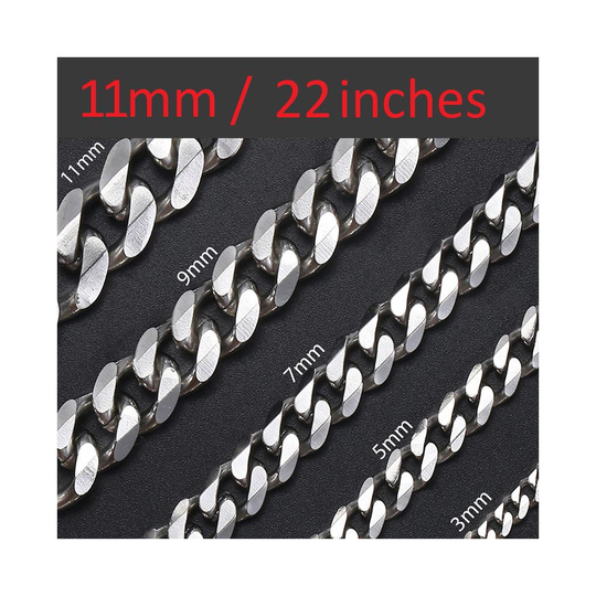 Stainless Steel Mens 11mm Thick 22 Inch Curb Silver Chain Necklace