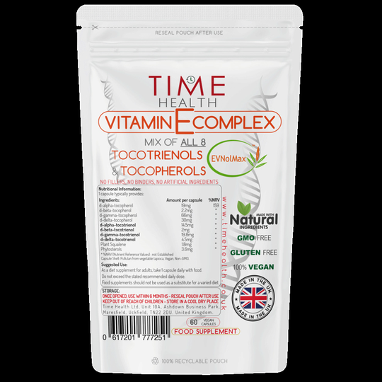Vitamin E Complex - All 8 E Tocopherols & Tocotrienols - 60 Pullulan Capsules - Plant-Based & Whole Food
