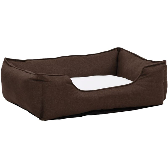Dog Bed Brown and White 110.5x80.5x26 cm Linen Look Fleece Vidaxl Brown