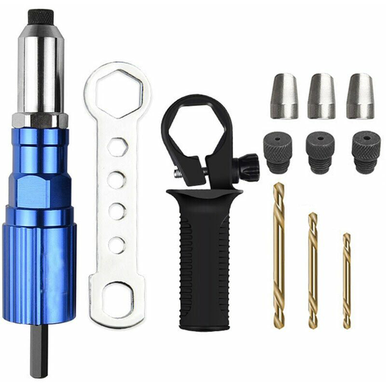 Deckon - Electric Rivet Gun 2.4mm-4.8mm Rivet Nut Gun Drill Adapter Cordless Riveting Tool Aluminum Alloy Three Type + Twist Drill - Aluminum Alloy