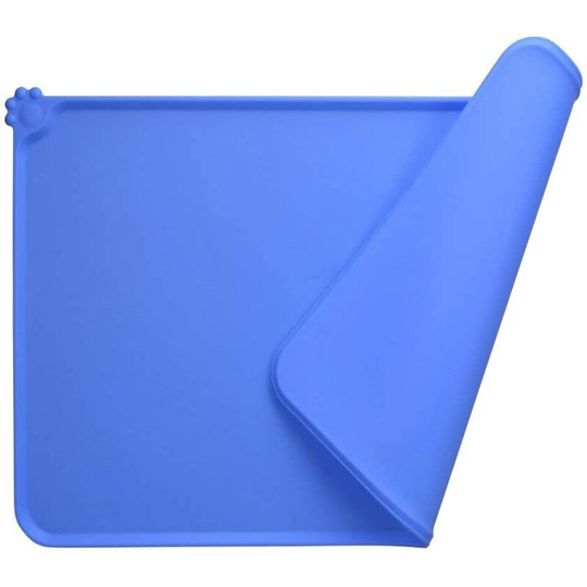 Dog Bowl Mat, fda Compliant Silicone Cat Feeding Mat, Waterproof and Non-Slip, Blue, 47 x 30 cm
