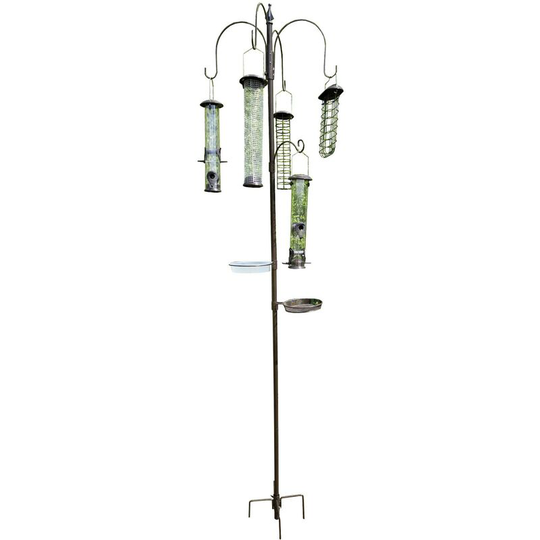 Metal Complete Bird Feeding Station with 5 Large Feeders & Stabiliser Stand