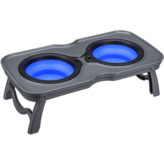 Portable Pet Bowls Raised Elevated Stand Folding Food Water Feeding Grey+Blue S