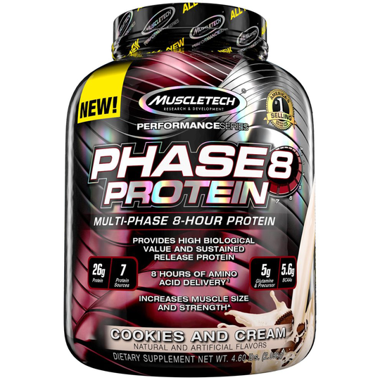 MuscleTech Phase8 Protein Powder, Sustained Release 8-Hour Protein Shake, Cookies and Cream, 2 kg