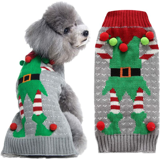 Dog and Cat Ugly Christmas Sweater Boys and Girls Christmas Pet Costume Holiday Dog Costume New Year Gift Small and Medium Dog Suit (xxs, Grey Spirit)