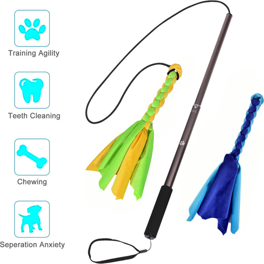 Lifcausal - Extendable Dog Puppy Teaser Pole Wand Flexible Durable Practical Dog Charmer Wand Retractable Dog Wand Toy Multi-functional Dog Wand Toy