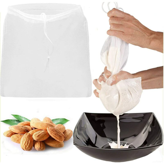 Professional Grade Almond Milk Bag 2 Pack - Large 12" x 17.75" Commercial Grade Almond Milk Bag and All Purpose Food Strainer - Fine Mesh Nylon