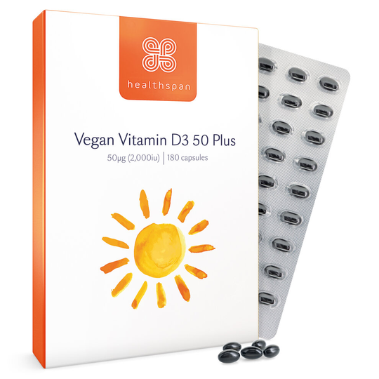 Healthspan Vegan Vitamin D3 50 Plus, 180 Capsules, Immune Support