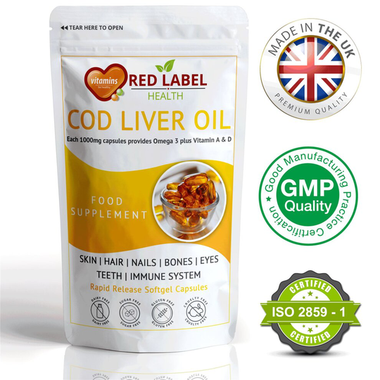 Cod Liver Oil 1000mg - 180 Capsules High Strength Omega 3 Plus Vitamin A & D