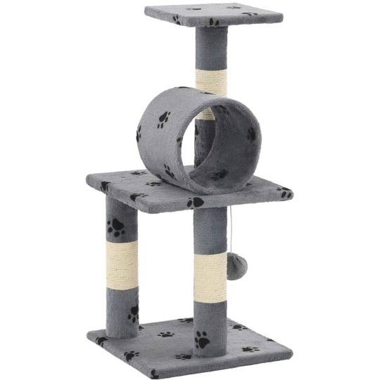 Cat Tree with Sisal Scratching Posts 65 cm Grey Paw Prints Vidaxl Grey