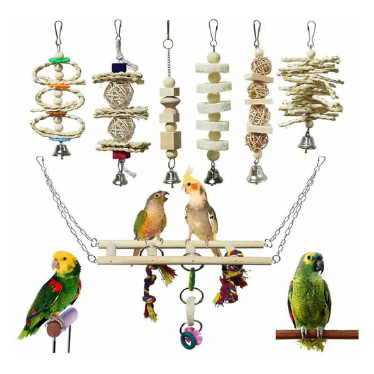 Gift - Set of 7 chew toys for birds, parrots, parakeets, parakeets, macaws, lovebirds