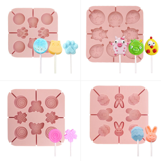 4-piece bear lollipop paper stick bag silicone mold cat claw cheese stick chocolate DIY rabbit egg Christmas mold