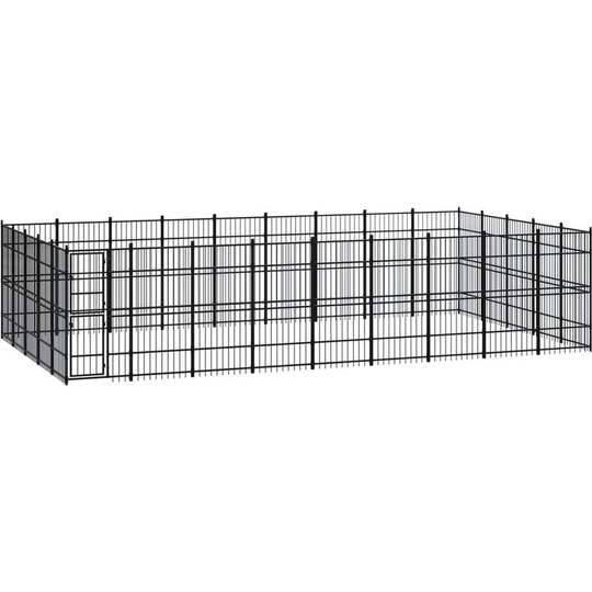 Outdoor Dog Kennel Steel 41.47 m² Vidaxl Black