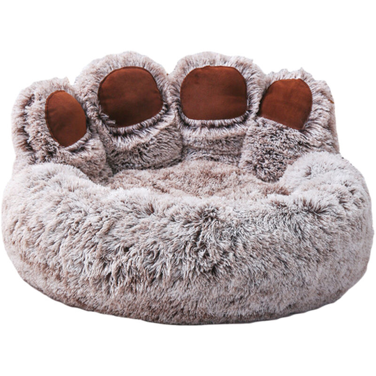 Plush Dog Bed Bear Paw Shape Pet Bed for Cats and Dogs Cute Soft Dog Basket, Brown l - Brown l