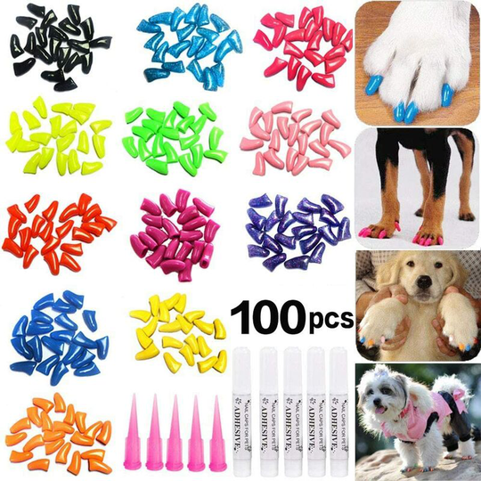 100pcs Dog Nail Caps Soft Claw Covers Nail Caps for Pet Dog Pup Puppy Paws Home Kit, 5 Kinds Random xs number