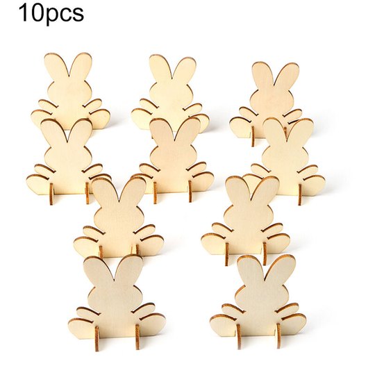 Asupermall - 10pcs Natural Wooden Cutout diy Easter Rabbit Ornaments Craft with Plush Ball for Festival Party Home Decoration Gifts - 2
