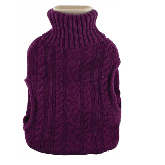 2L Hot Water Bottle With Knitted Cover & Pockets - Purple